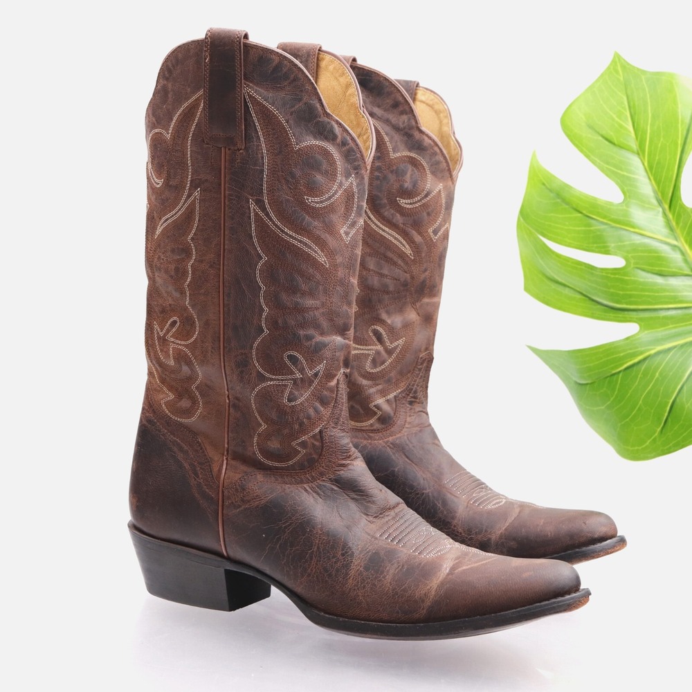 JB Dillon Womens Western Cowboy Boots Size 9.5 Brown Leather Pull On Rodeo R Toe